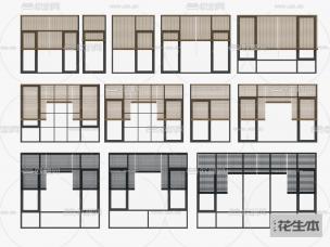 现代合金门窗百叶帘竹帘组合3d模型「免费下载」