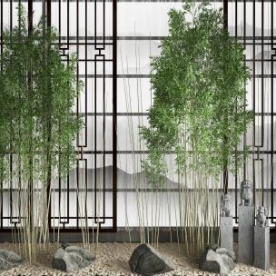 现代植物竹子石头3d模型下载